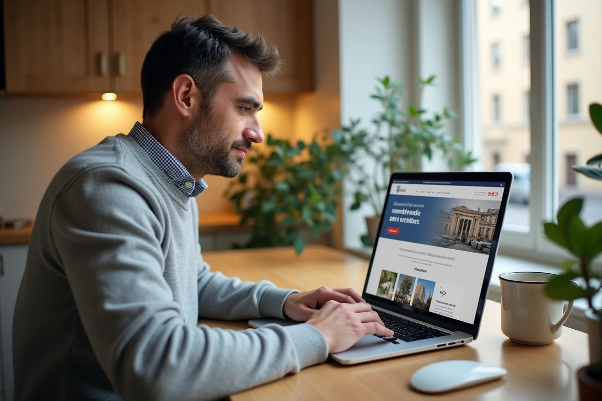 Homme effectuant une demande d'acte de naissance en ligne sur un site administratif officiel