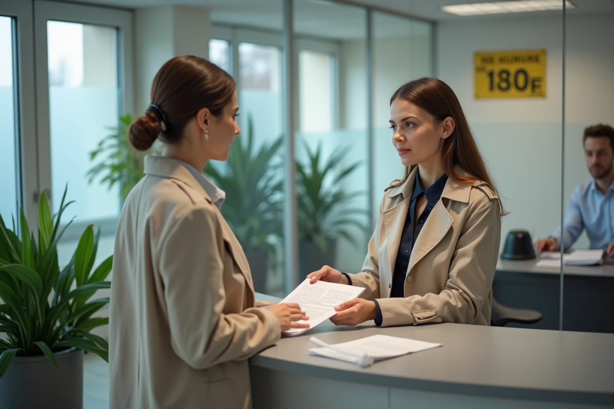 Femme déposant une demande d'acte de naissance en mairie auprès d'un agent administratif