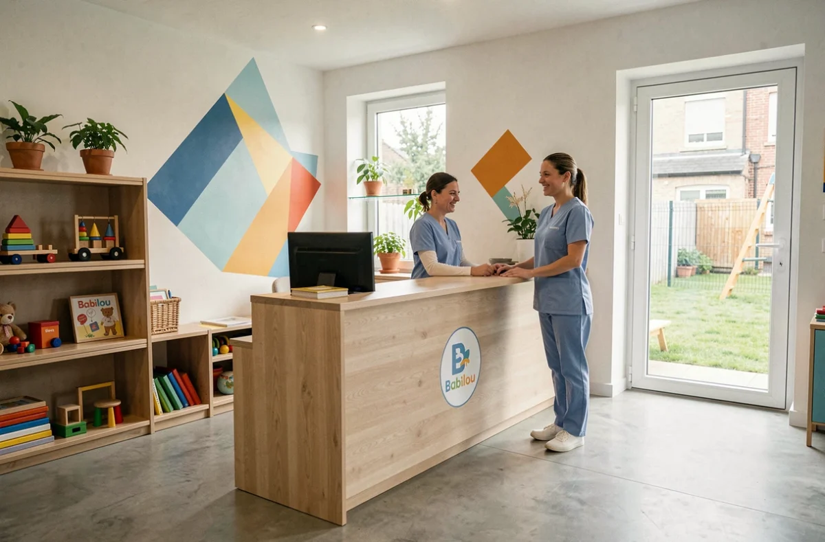 Accueil professionnel et chaleureux de la garderie Babilou Bastide Benauge Evancia à Bordeaux avec une éducatrice souriante