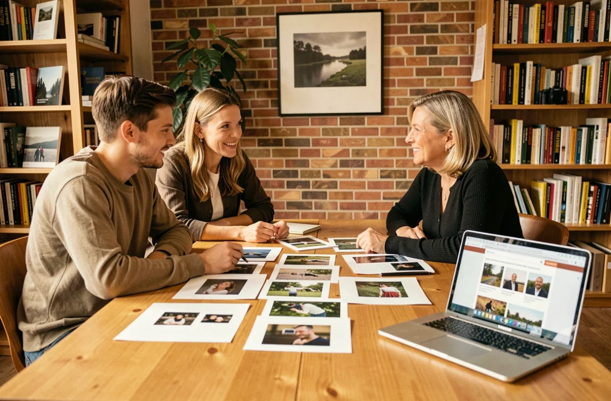 Réunion de consultation avec un photographe à Suresnes pour choisir des prestations photo
