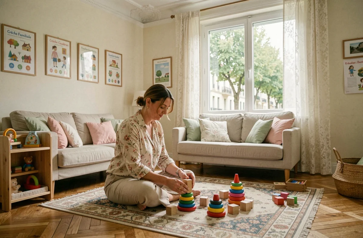 Espace d'accueil familial chaleureux de la Crèche Familiale Caudéran à Bordeaux dans un cadre résidentiel de type haussmannien
