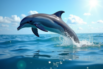 Dauphin sautant hors de l'eau en mer sous le soleil