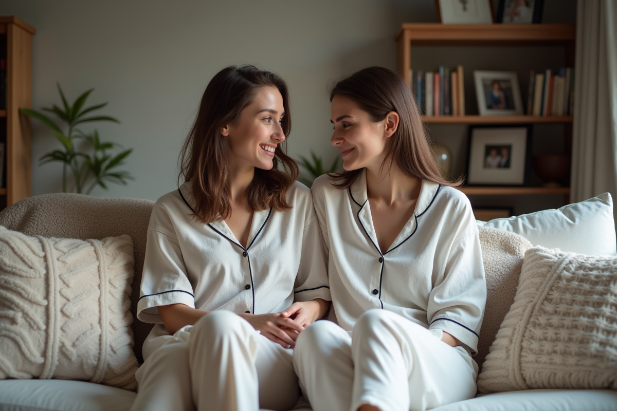 Deux femmes discutant tranquillement sur un canapé