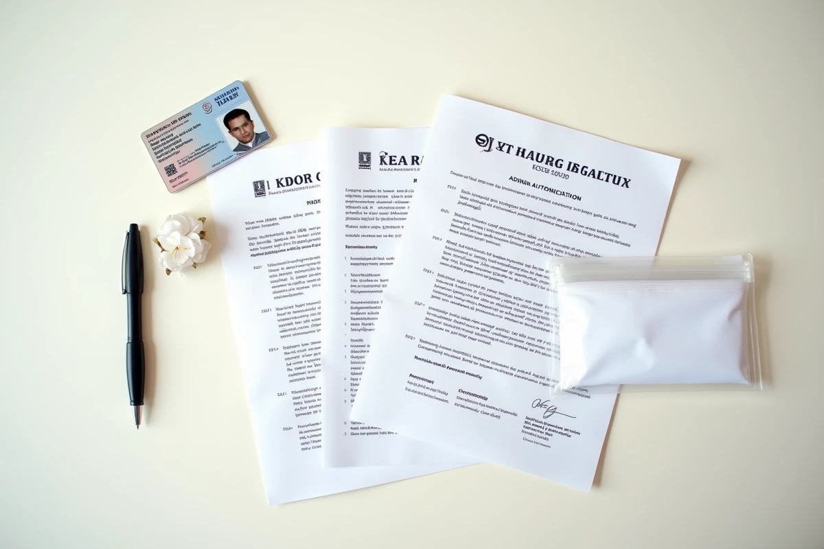 Documents indispensables pour un parloir de prison disposés en flat lay sur une table