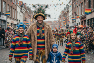 Famille en costumes de carnaval à Dunkerque en extérieur