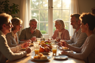 Famille multigenerational partageant un repas en famille