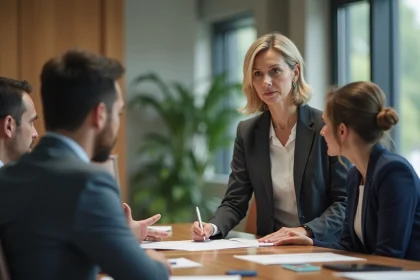Femme d'affaires calme lors d'une réunion en entreprise