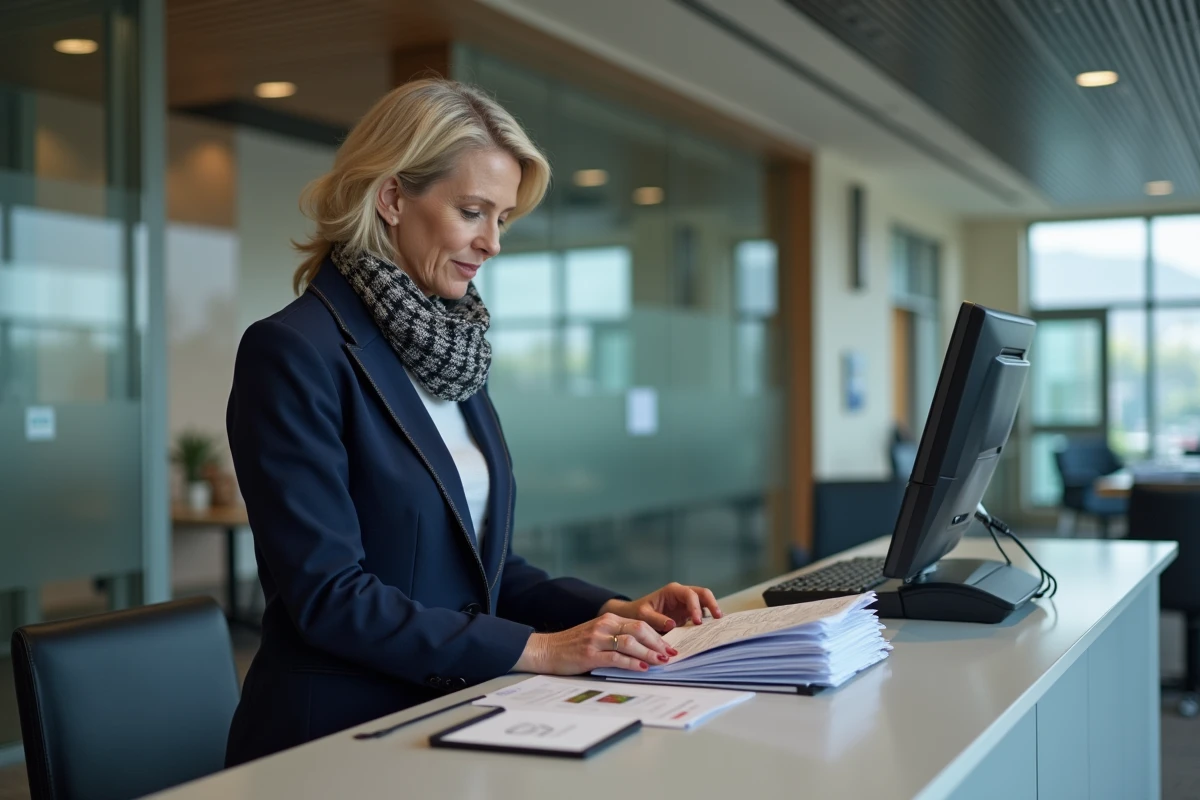 Femme déposant des documents à la mairie