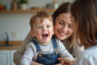 Garçon de 4 ans souriant montrant ses dents en croissance