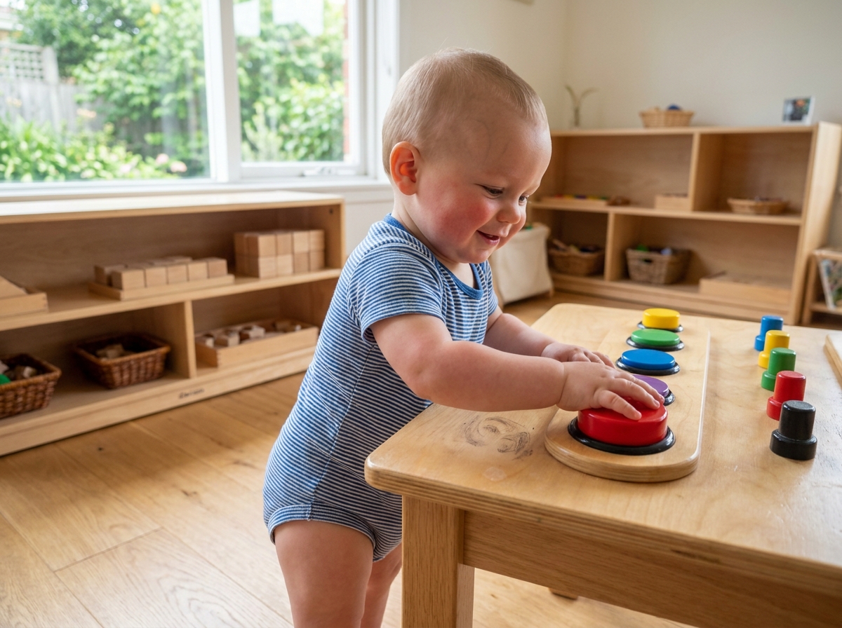 Petit garçon souriant utilisant une table d