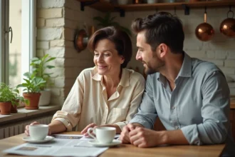 Couple partageant un moment intime et détendu dans une cuisine parisienne, loin de l'univers médiatique