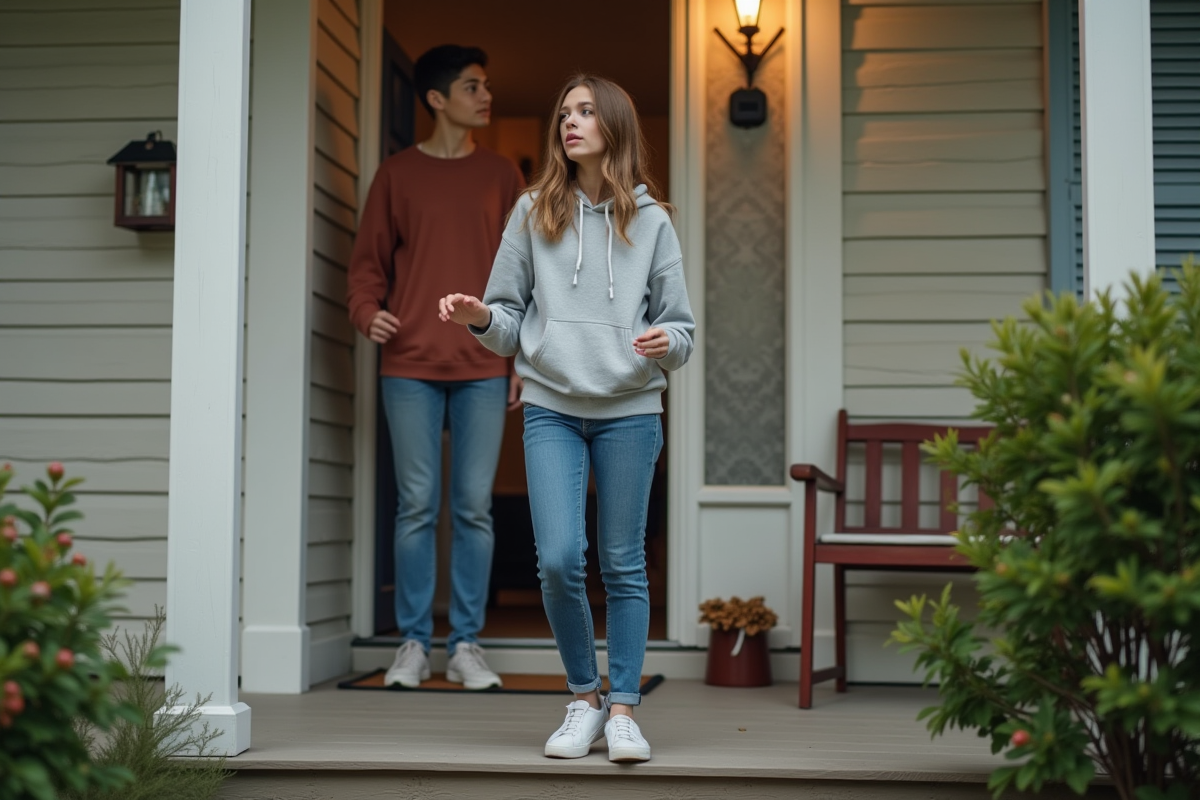 Adolescente devant la porte d