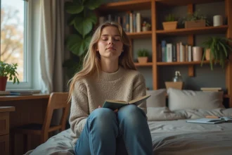 Jeune fille en détente dans sa chambre cosy