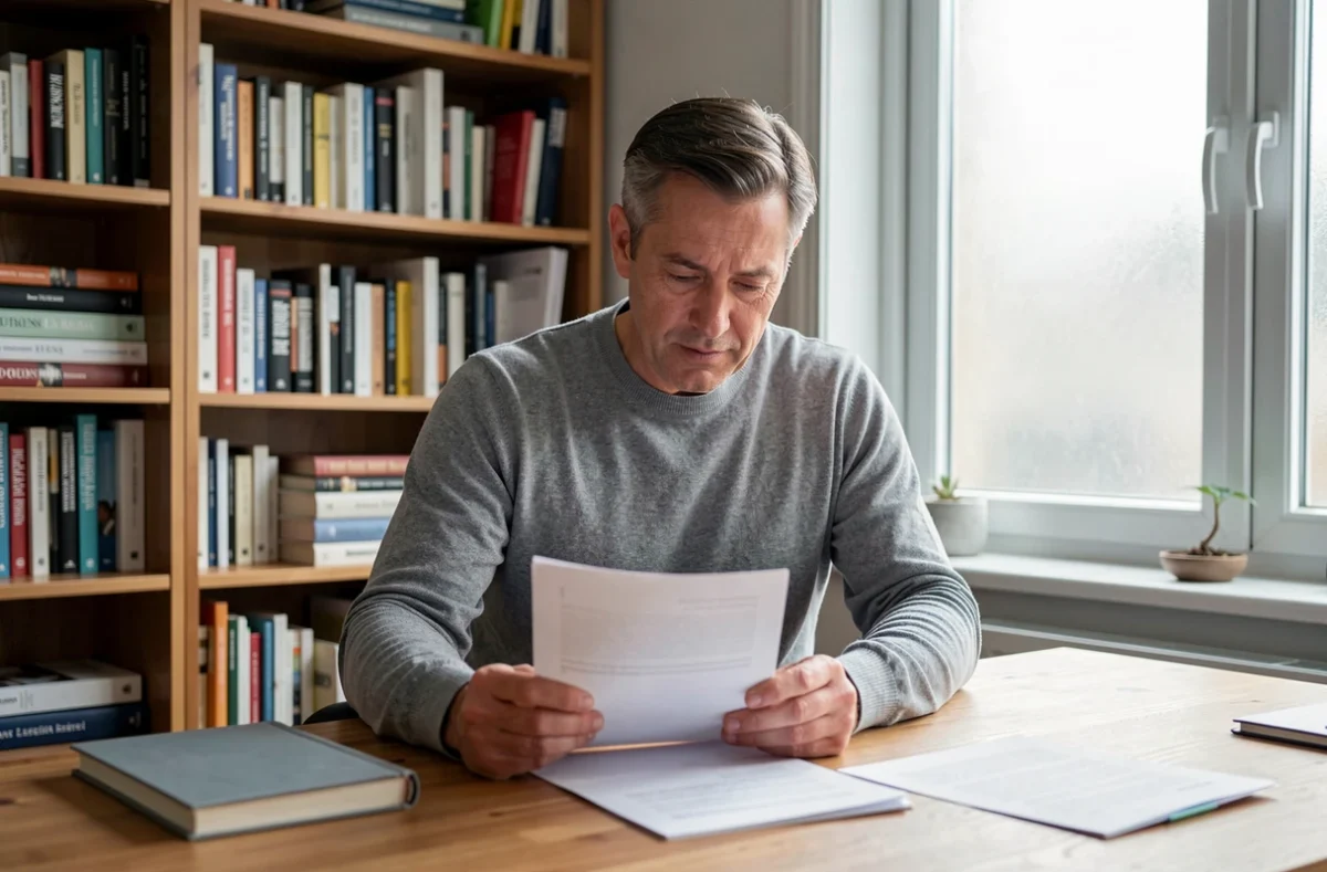 Journaliste concentré dans son bureau à domicile, entouré de livres, évoquant son attachement à la sphère privée
