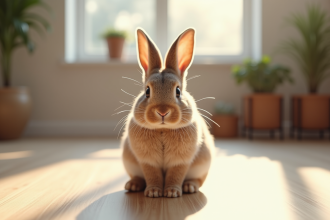 Lapin nain dans un salon lumineux et cosy
