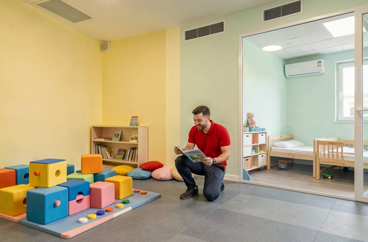Espace de jeux animé et coloré des Petites Canailles LPC à Bordeaux avec coin lecture et blocs de motricité