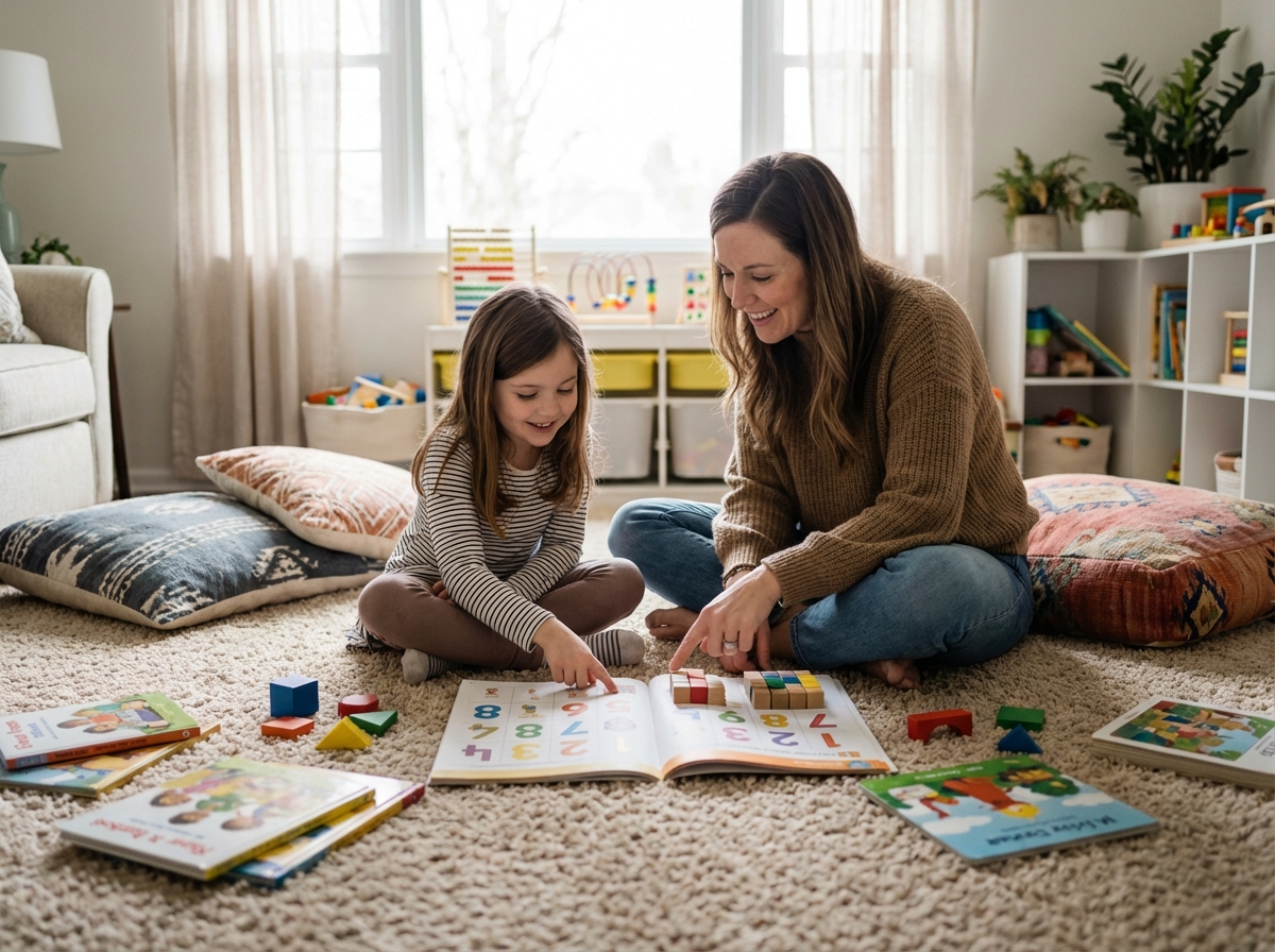 Une mère et sa fille apprenant les maths