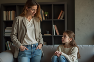 Mère et fille dans un intérieur moderne et authentique