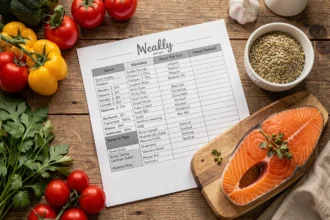 Menu de la semaine en famille avec légumes, saumon et lentilles