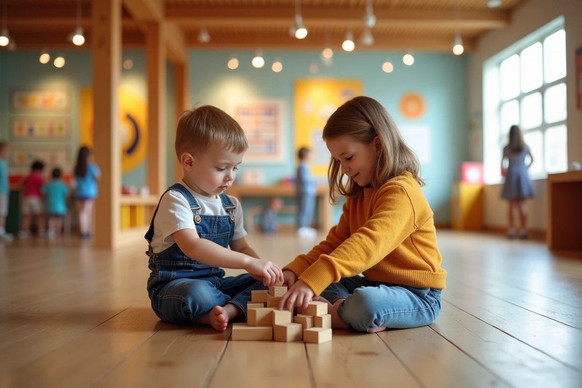 Deux enfants de 3 à 5 ans en activité dans un musée interactif en Île-de-France, sortie sans réservation