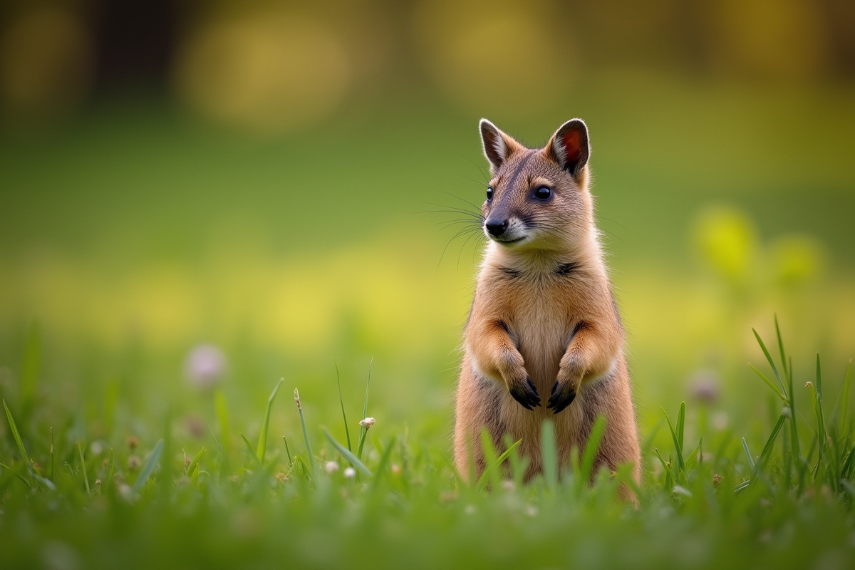 Numbat debout dans une prairie verte