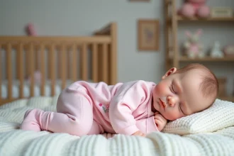 Poupée reborn fille de 6 mois en tenue rose dans un berceau